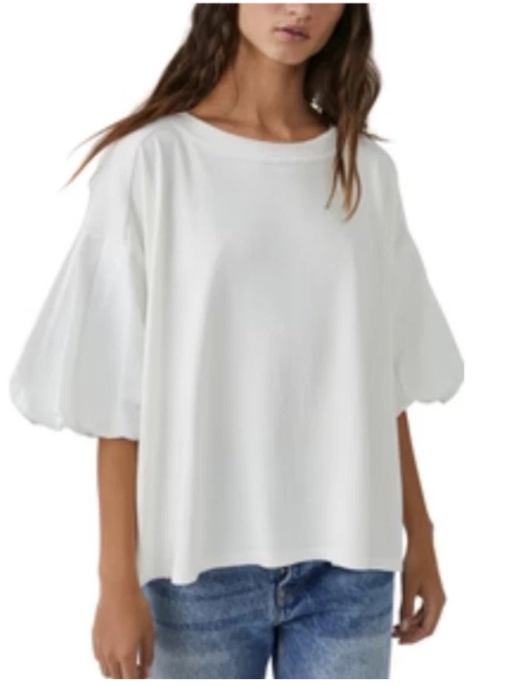 Free People We The Free Blossom Tee XS White Puff Sleeve Boxy Oversized Boho
